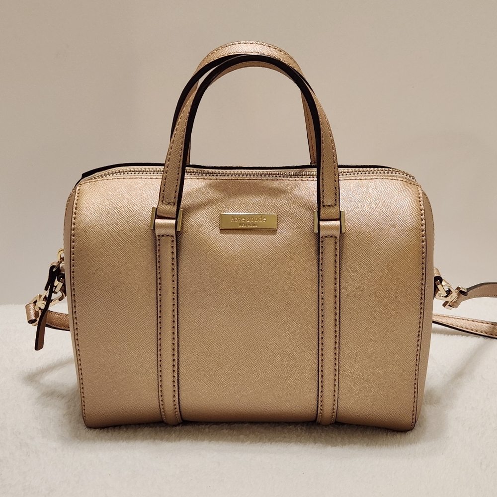 ♠️kate spade Cassie Newbury Lane Saffiano Metallic Leather Rose Gold Satchel